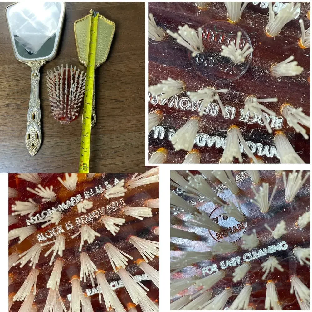 Vintage Matson? Vanity Hair Brush Hand Mirror Hollywood Regency Floral FLAWED